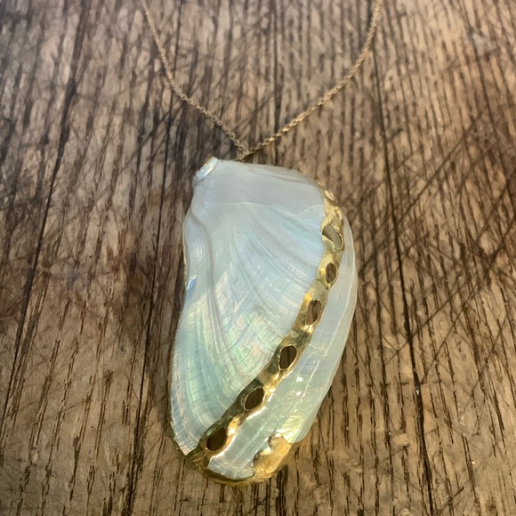 Beautiful Mother of Pearl Mussell Shell necklace w/ 24k gold - Picture 1 of 7